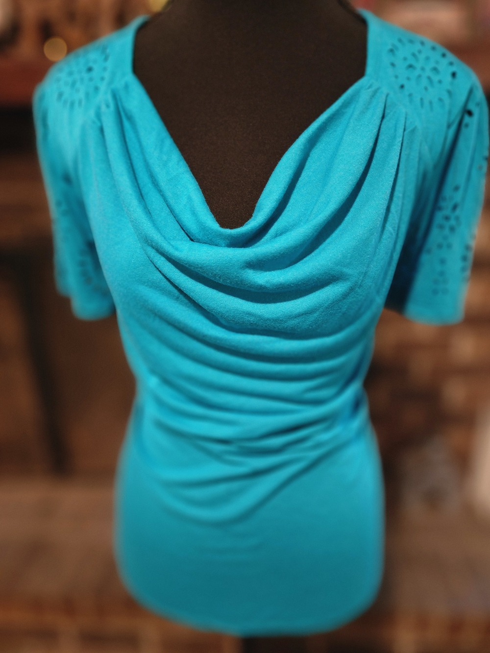 Draped Neck Turquoise Top